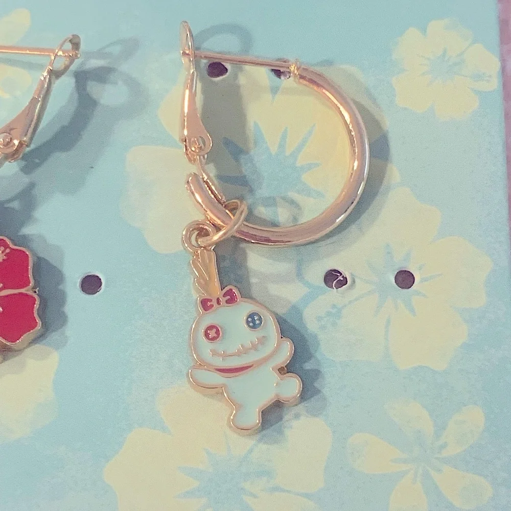 DISNEY Stitch Gold Hoop Earrings Charm kids Jewelry NEW NWT